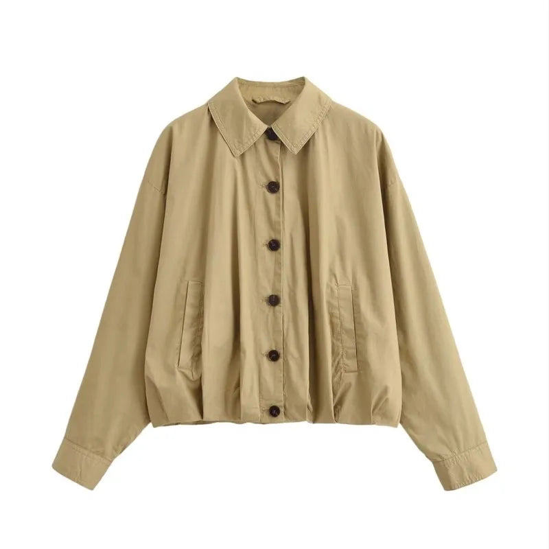 Lapel Collar Long Sleeve Single Breasted coat With Pockets