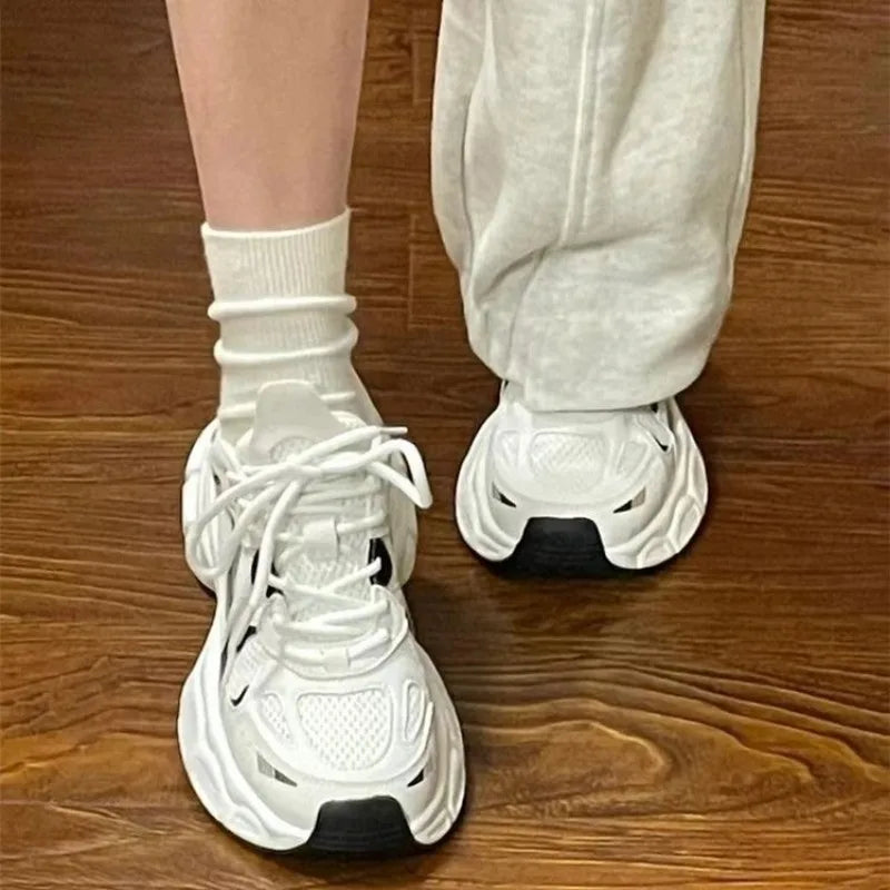White Lace-Up Women's jogging Shoes platform Female designer shoes