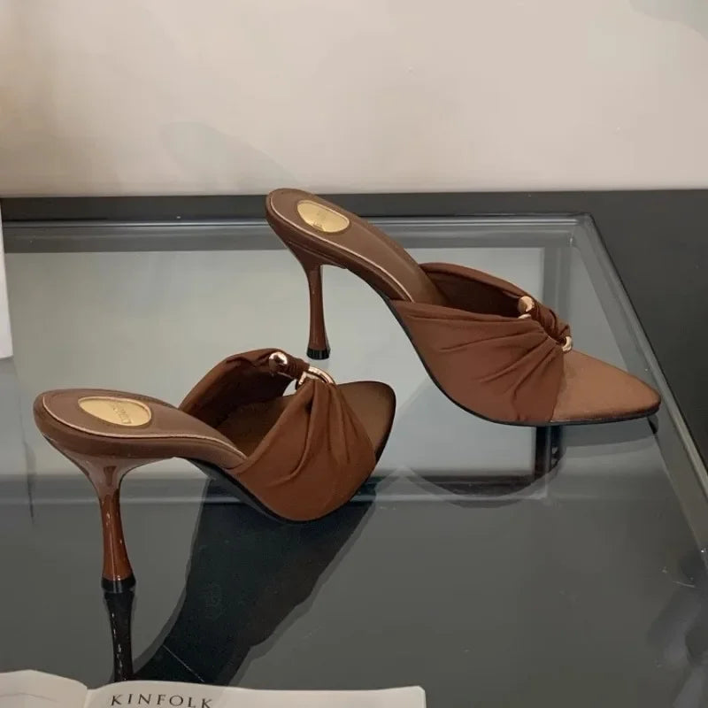 High Heels Slippers Pointed Toe Thin Heels Shoes