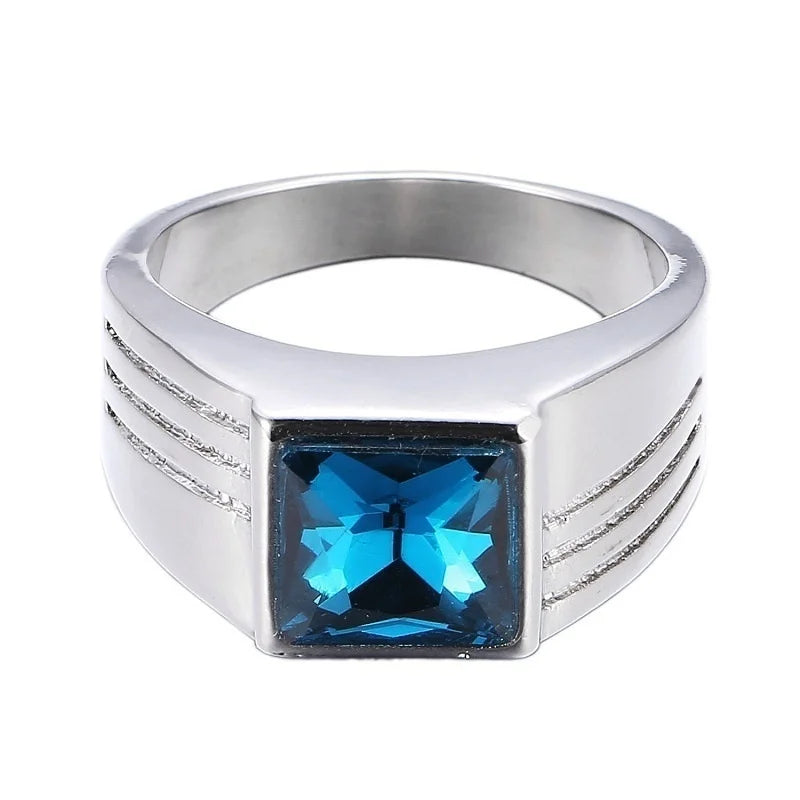 Men's Rings Simple Personalized Fashion Inlaid Sapphire Retro Style Business
