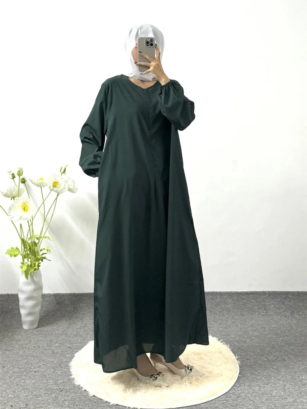 Modest Dress Muslim Ramadan Full Sleeve Printed Floral Casual Robe