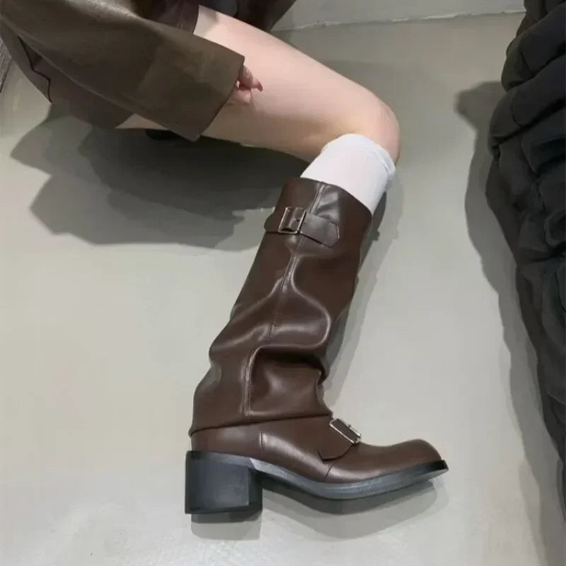 Woman Boots Knee High Platform Chunky Heels