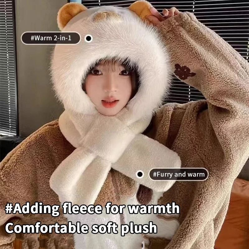 Capybara Hat Ear Protection Soft Furry Scarf