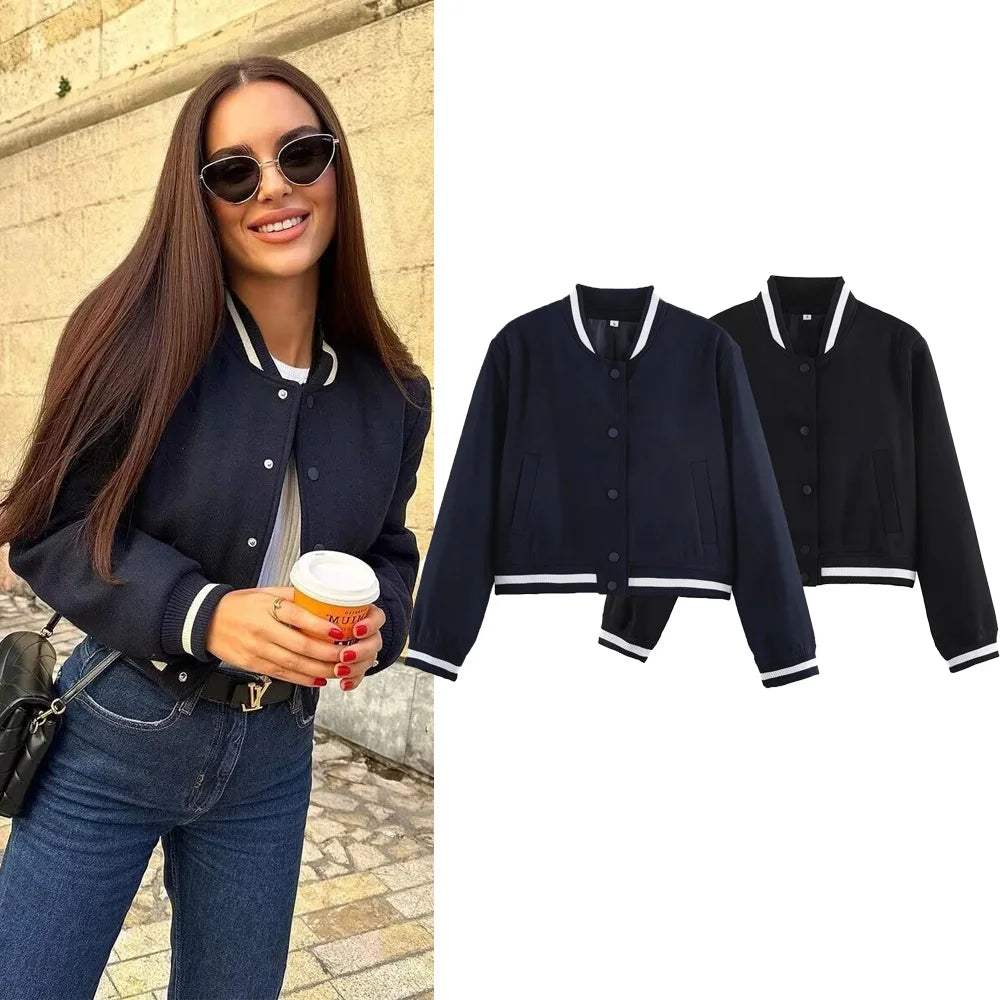 Women Short  Casual Lady's Jacket Single-Breasted V-neck Slim Basic Coats