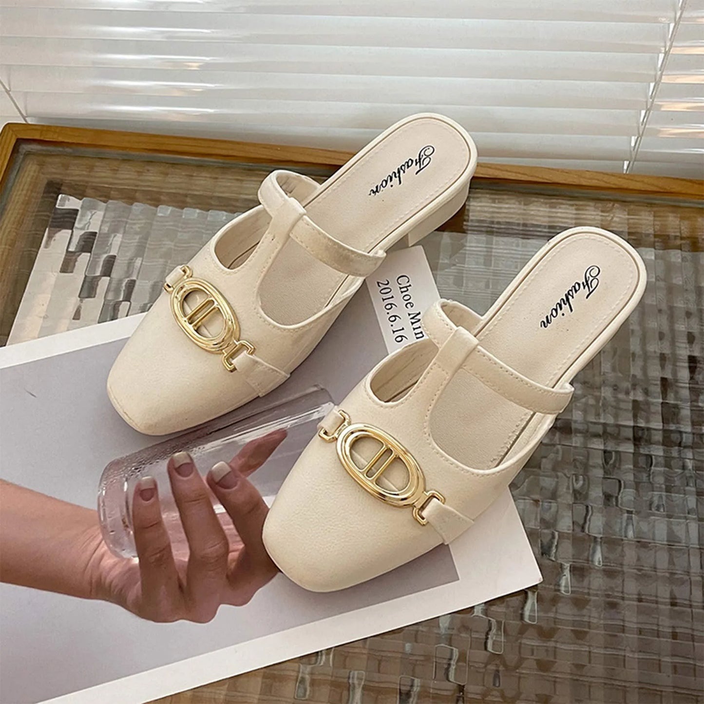 Women Low Heel Retro Luxury Metal  Women's Shoes