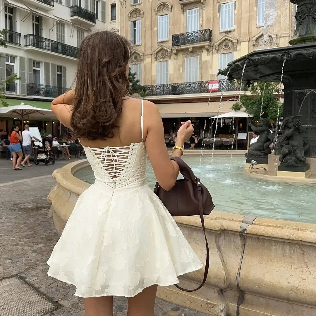Women Fashion Casual  A Line Dress Lace Up Elegant Graduation Birthday Dress