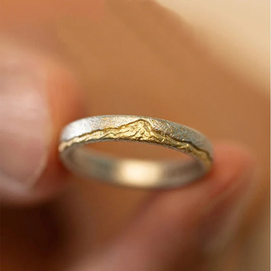 Men Ring 925 Sterling Silver Jewelry Adjustable Gold Mountain