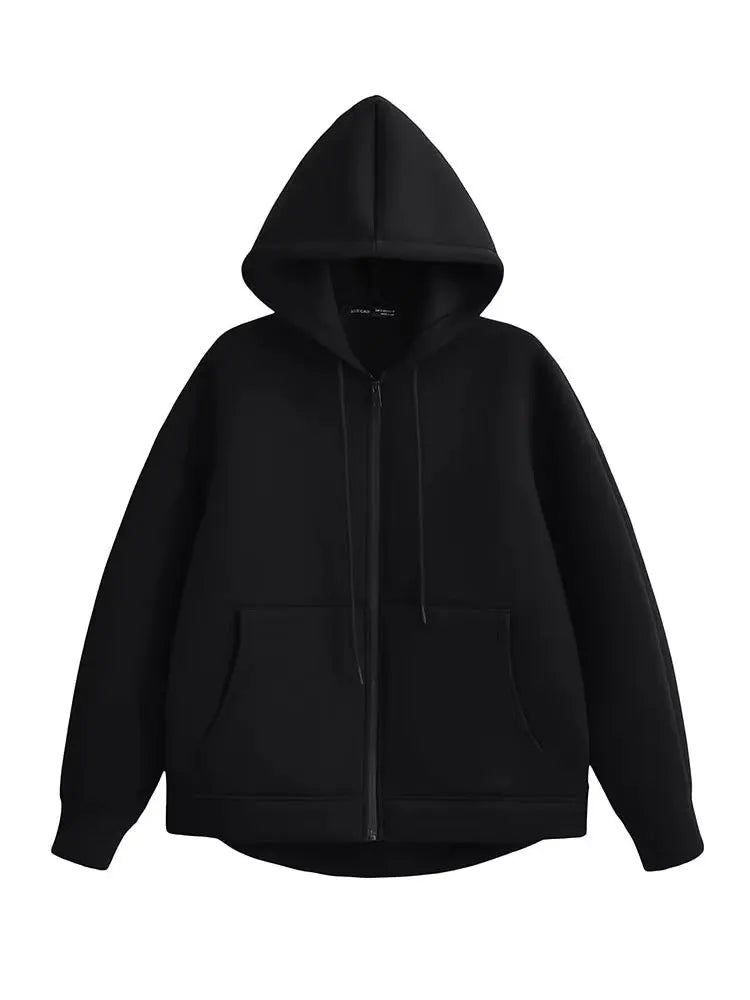 Gray Jacket With Hood Long Sleeve Big Pocket Zipper Jacket
