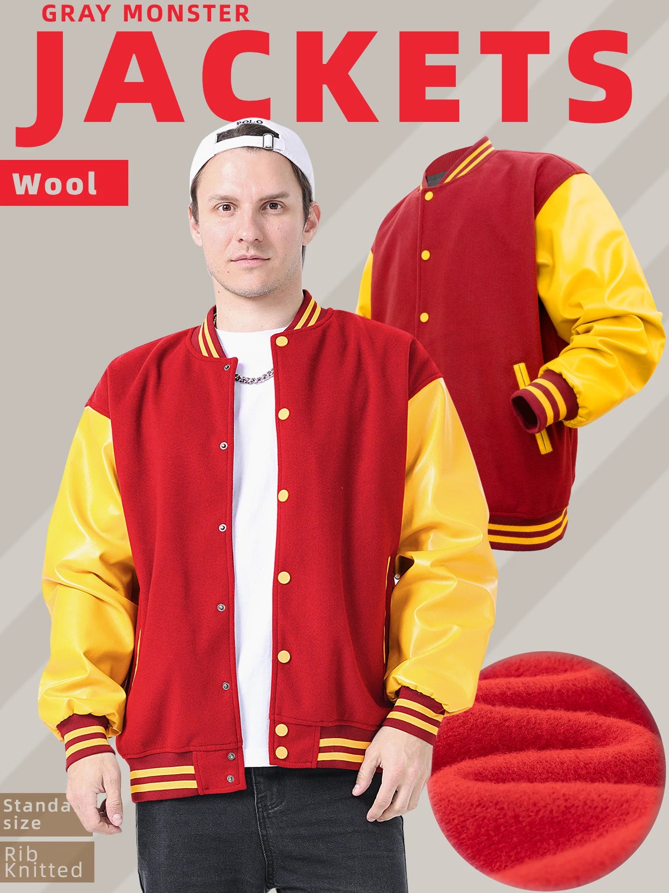 Faux Leather Sleeves Letterman Classic Baseball Coat Bomber Jacket