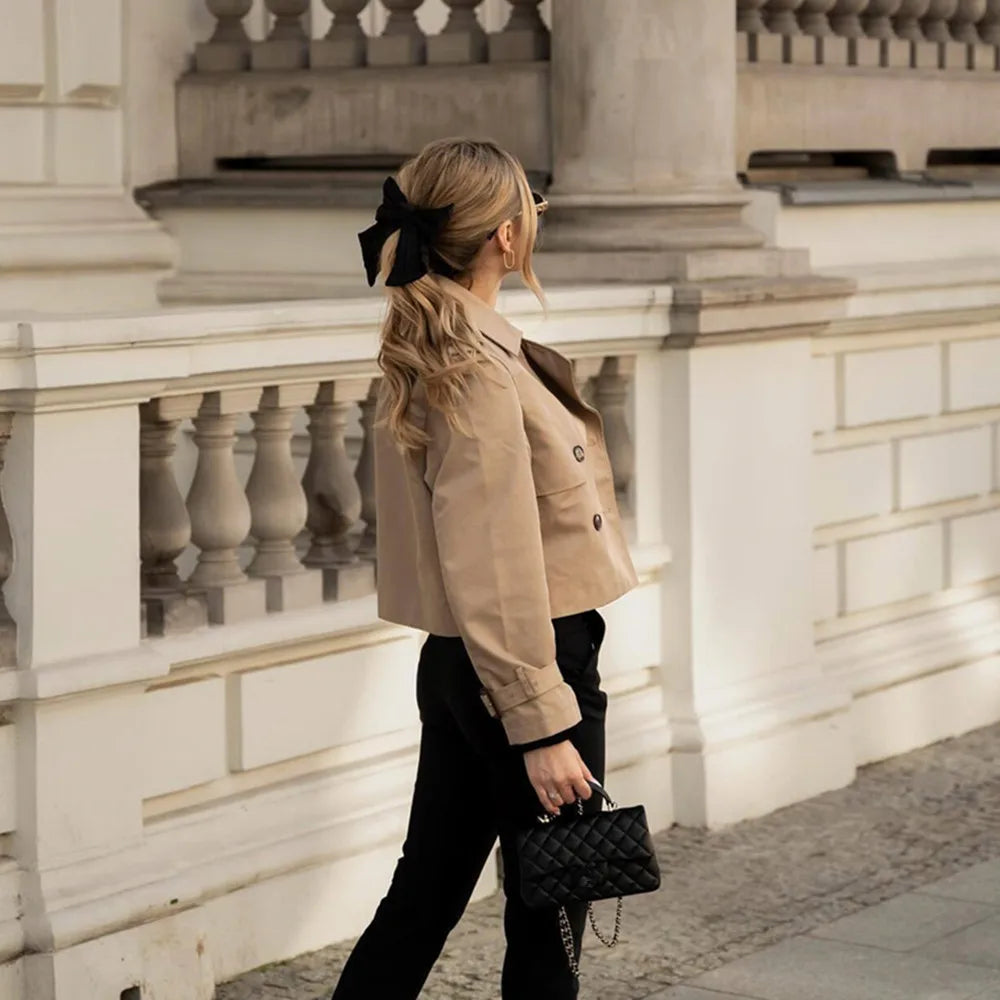Ladies Vintage Cropped Trench Spring Autumn Jacket