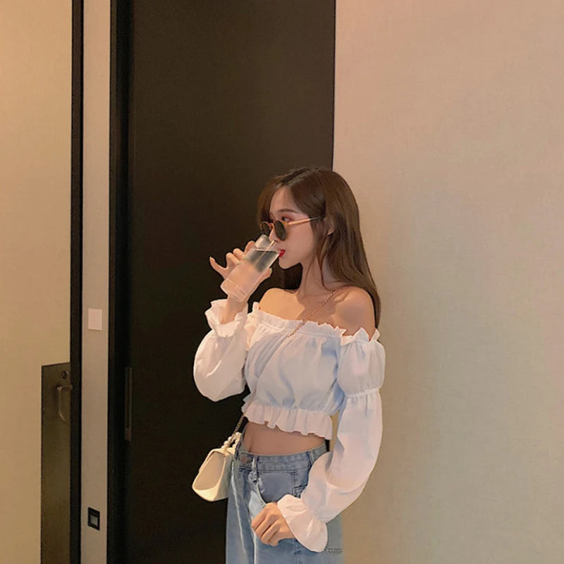 Sexy Blouse Off Shoulder Top Long Sleeve