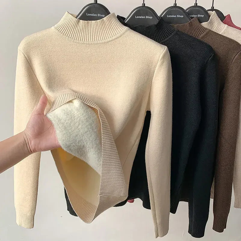 Women's Sweater New Fleece Half Turtleneck Collar Bottoming Shirt