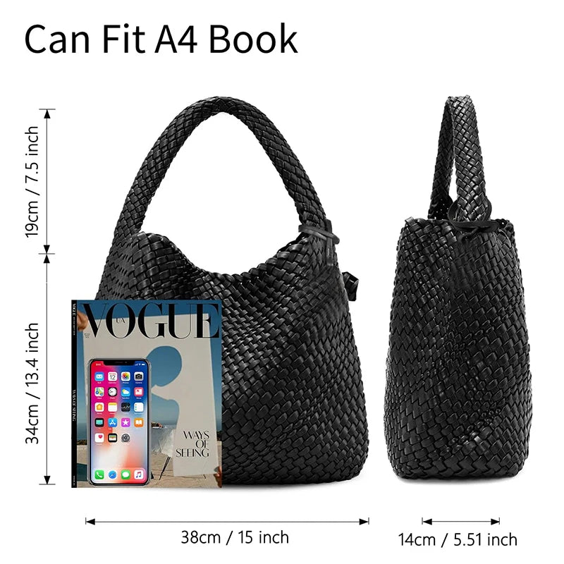 Large Woven Handbag Soft Leather Shoulder Bag Work Shopper Bag with Purse