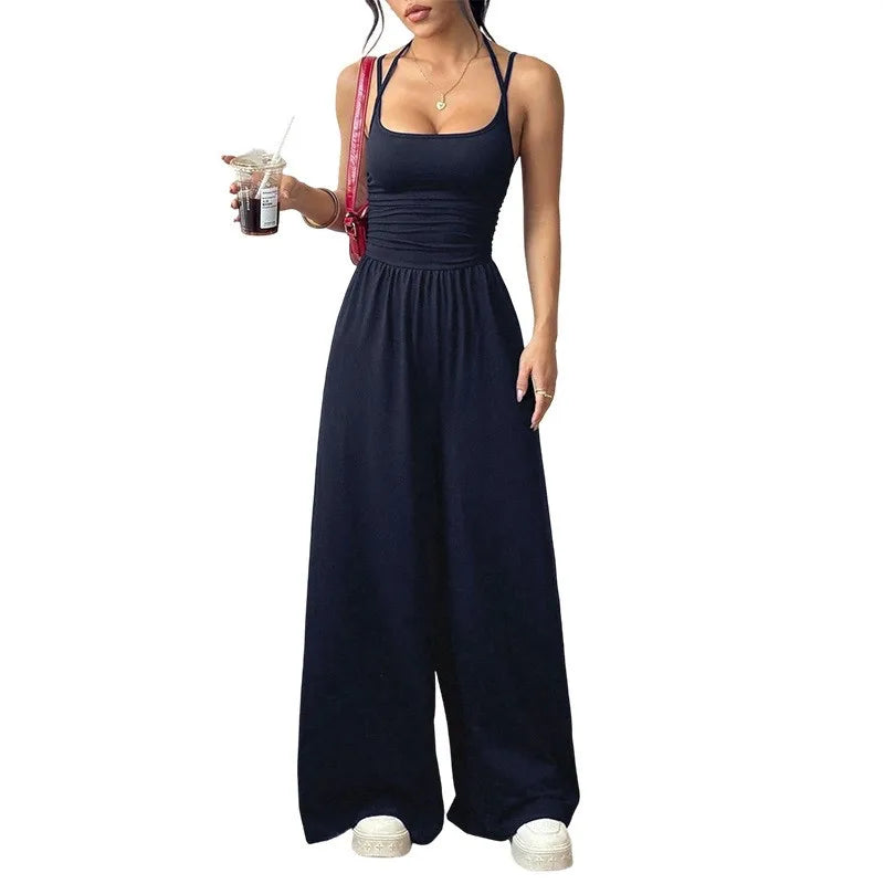 Casual Jumpsuit  Wide Leg Trouser  Sleeveless Sling Silm