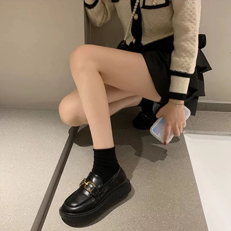 Woman Pumps Cute Black Loafers Low Heel Elegant Shoes