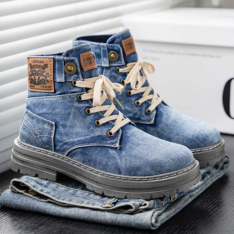 Men's high top denim boots