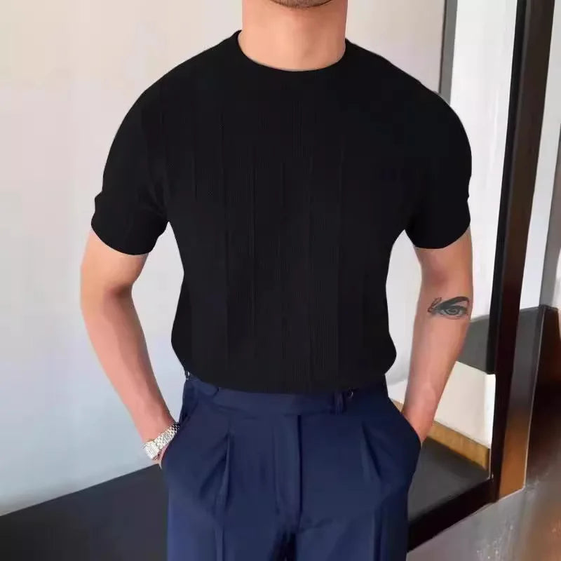 Knitted T-shirt Men  New Round Neck Thin Wool Bottoming Shirt