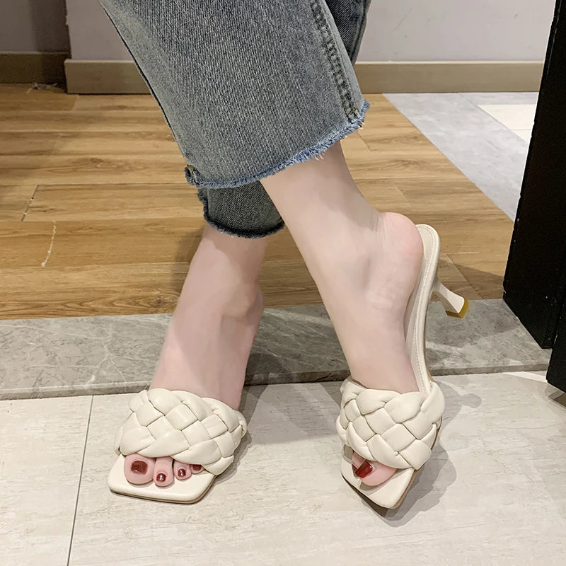 Women  Summer Slides High Quality Weave Open Toe Flat Casual Slipper