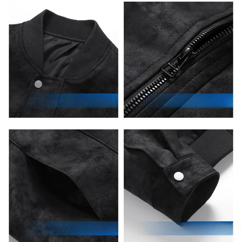 Mens Leather Jacket Suede Waterproof