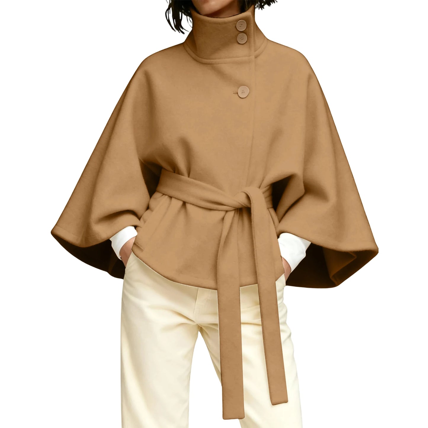 Women'S Slim Turtleneck Coat Short Solid Color Outerwear