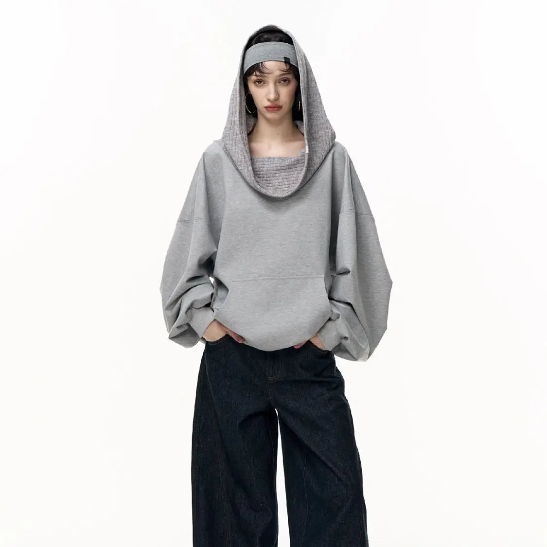 Off-Shoulder Hooded Top Women Loose Long Sleeve Pullovers