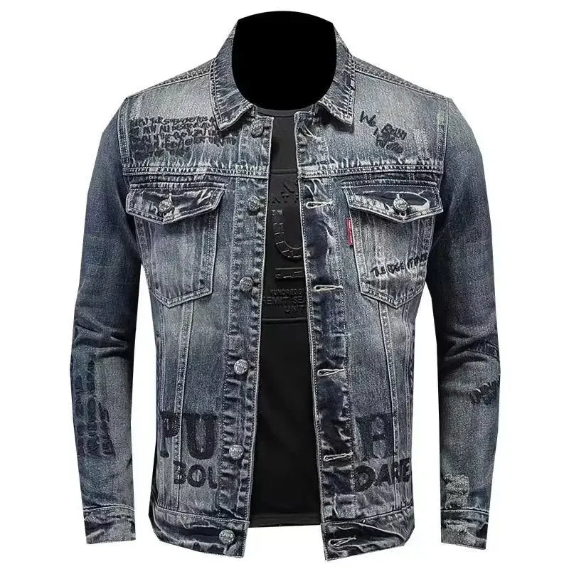 Men's denim jacket  casual lapel handsome motorcycle jacket