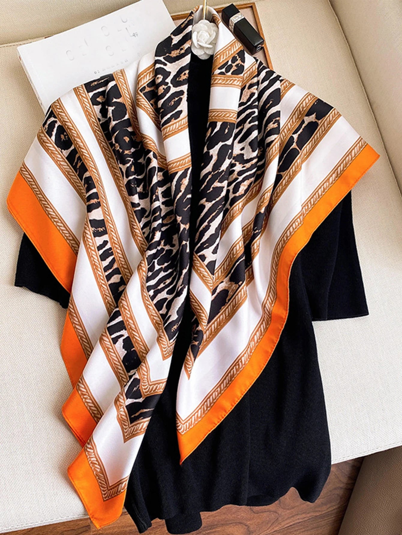 Women Luxury Brand Square Silk Foulard Satin Bandana