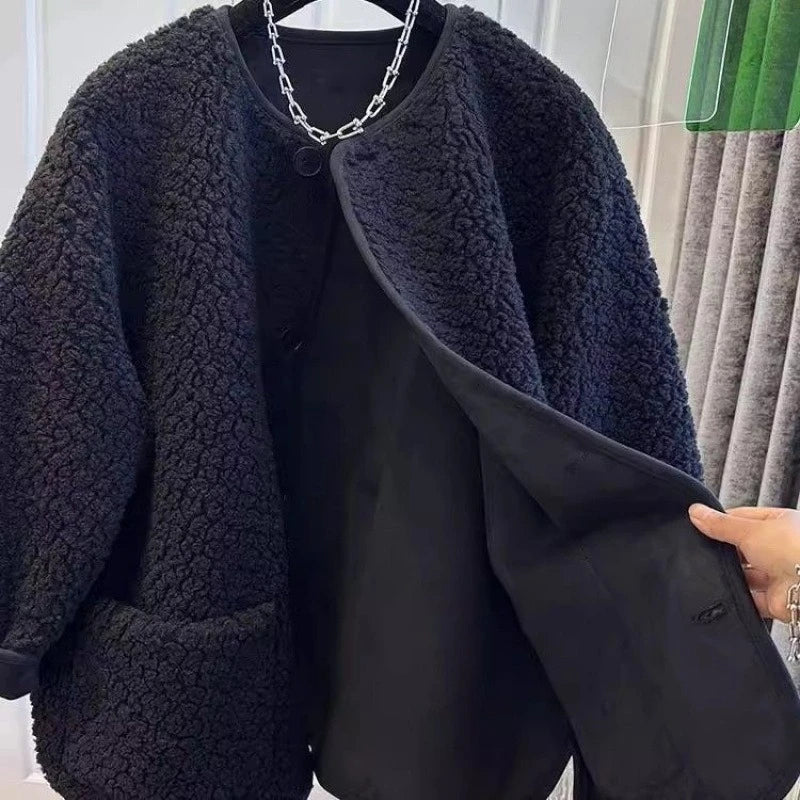 Women Winter Woolen Coat  Single Breasted Female Long Sleeve Jacket