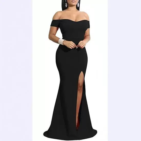Women's Off Shoulder High Split Long Formal Party Dress