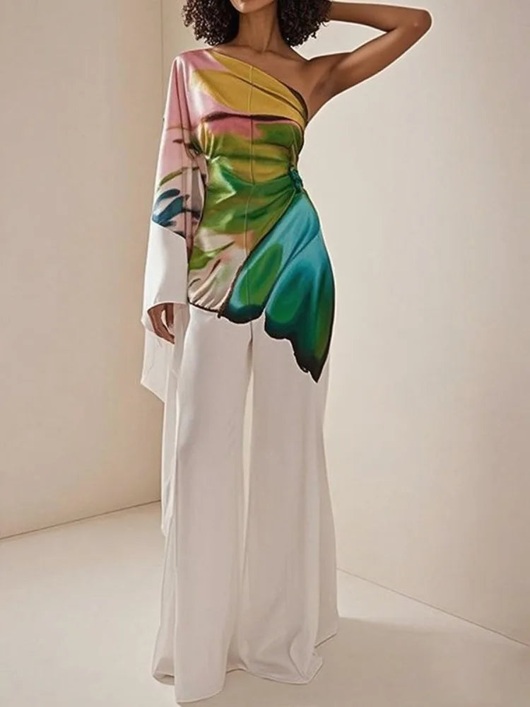 Women's Elegant Jumpsuit One-shoulder Flared Sleeves
