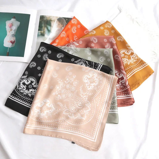 70cm Paisley Printed Hijab Scarf Satin Bandana Head Scarfs
