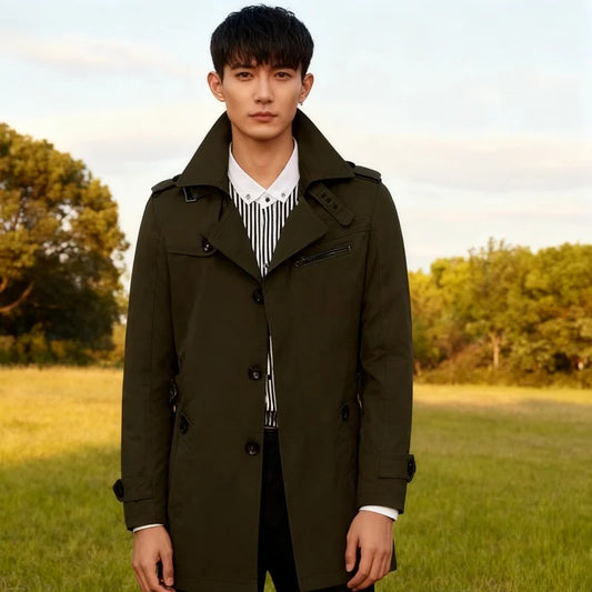 Mens Business Windbreaker Long Jackets