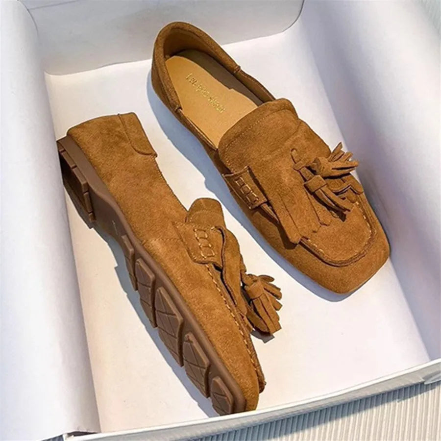 Fringed Women Ballet Flats Square Toe Walking Driving Shoes