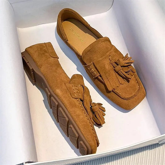 Fringed Women Ballet Flats Square Toe Walking Driving Shoes
