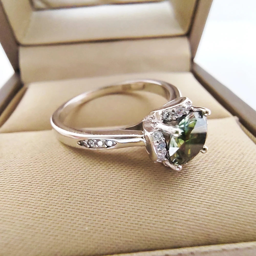 Green Moissanite Silver Ring