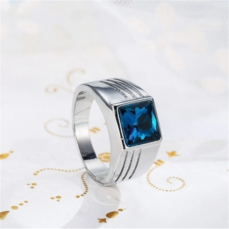 Men's Rings Simple Personalized Fashion Inlaid Sapphire Retro Style Business