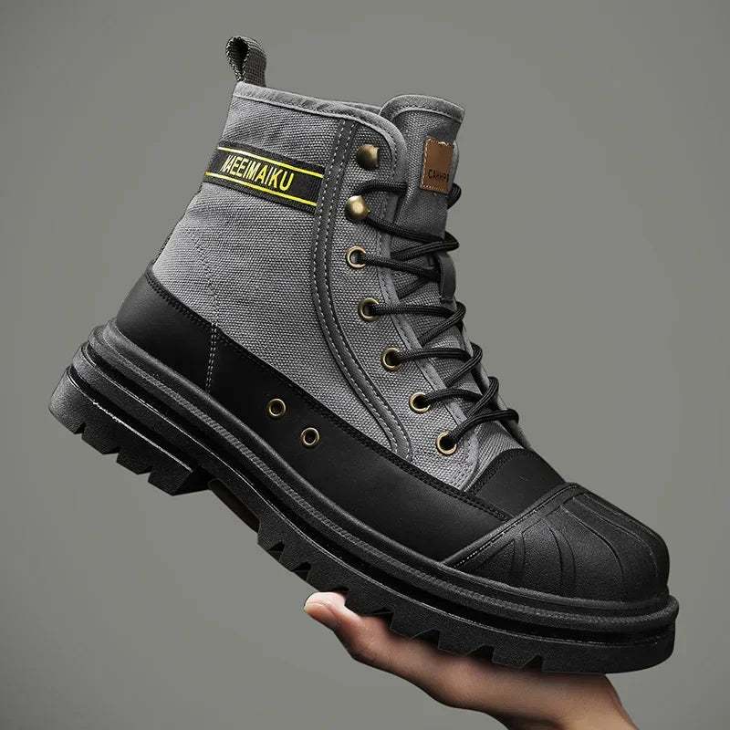 Men Boots Outdoor Work Toe Cap Anti-collision Male Canvas Boot