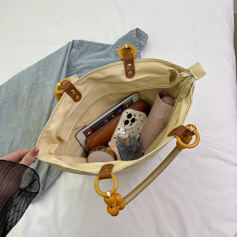 Women Braided Basket Clutches Top-handle Bag
