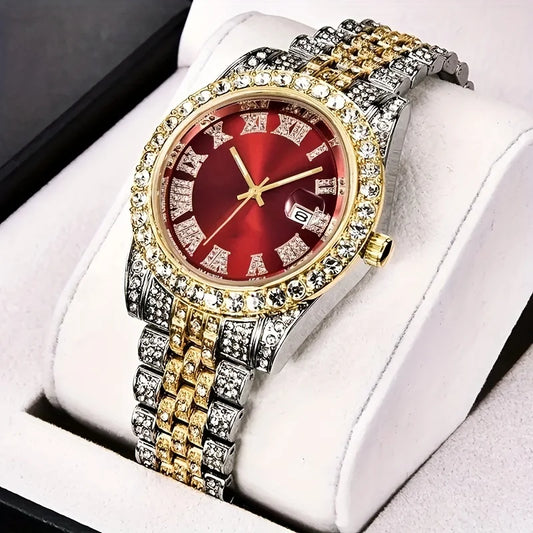 Men's Vintage Inspired Retro Quartz Timepiece with Oversized Rhinestone