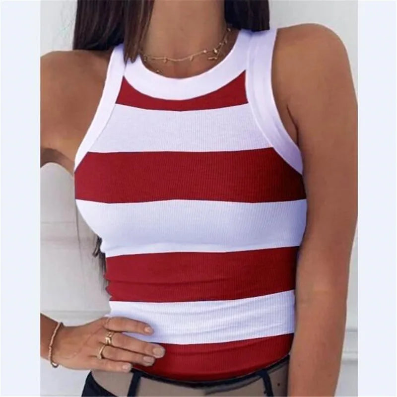 Women's  Tops Tanks Camis Digital printed round neck I-shaped vest