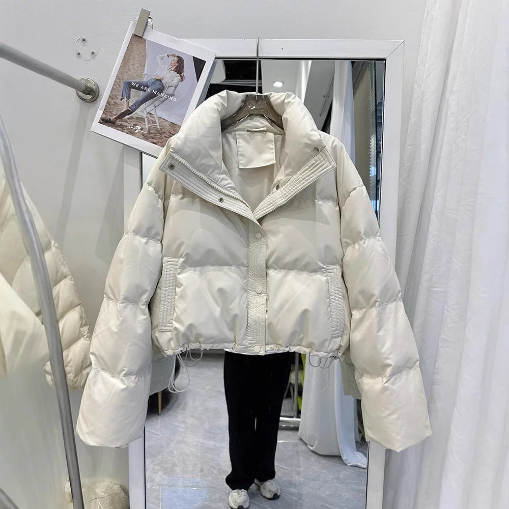 Pu Leather Down Cotton Jacket for Women