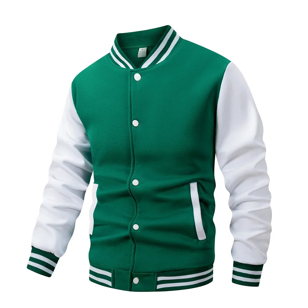 Men's Classic Varsity Baseball Jacket Black & White Color