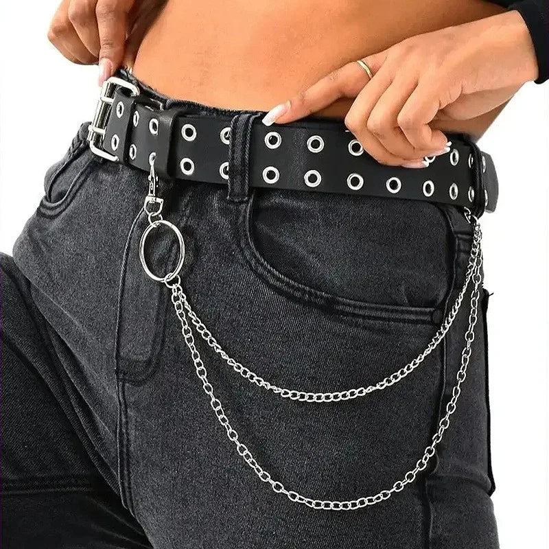 Women Trouser Belt Punk Cool Metal Buckle Adjustable Eyelet Leather Fashion