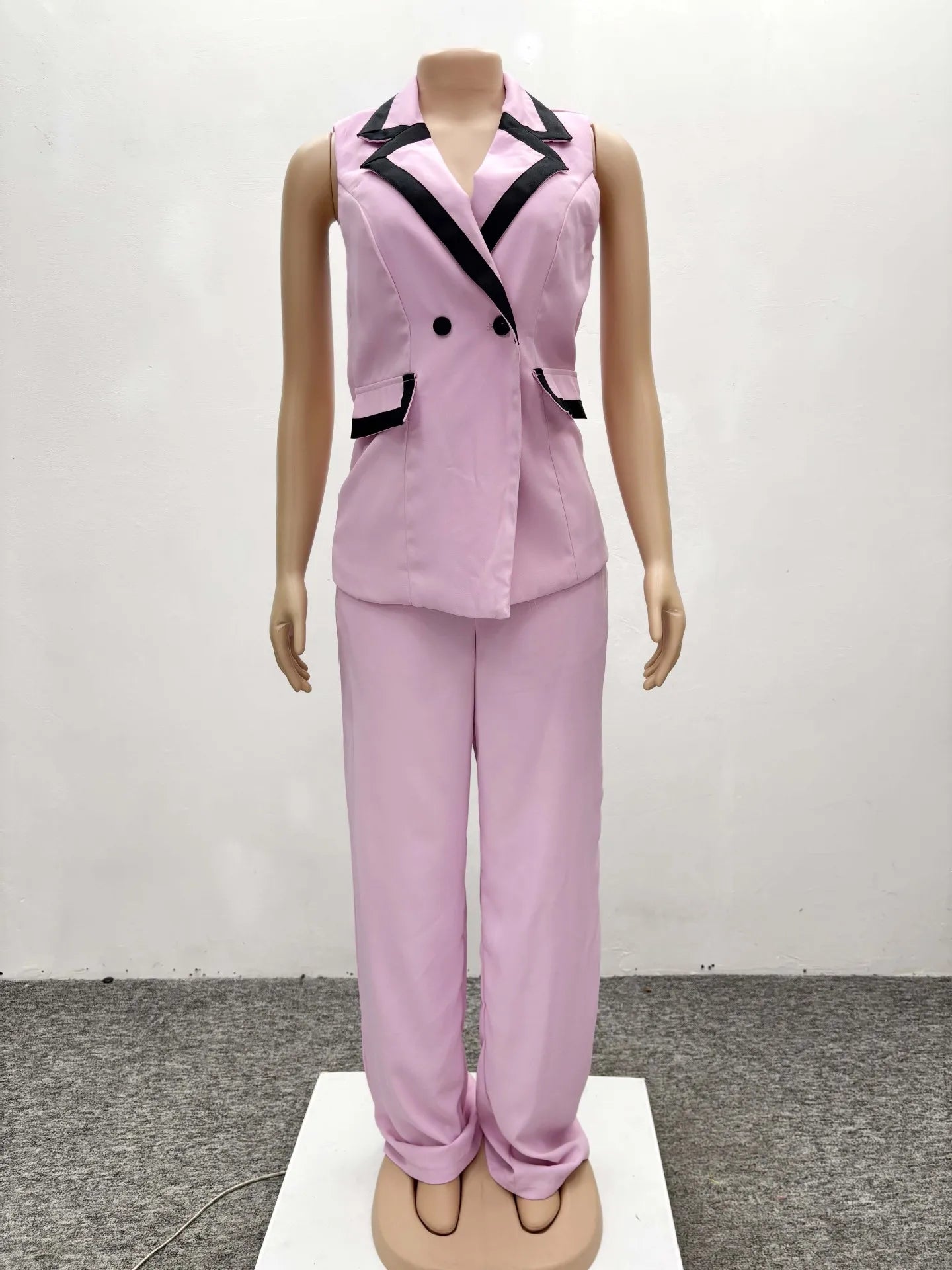 Women Two Piece Sets Matching Sets Double Breasted Tops Vest Wide Leg Long Pants