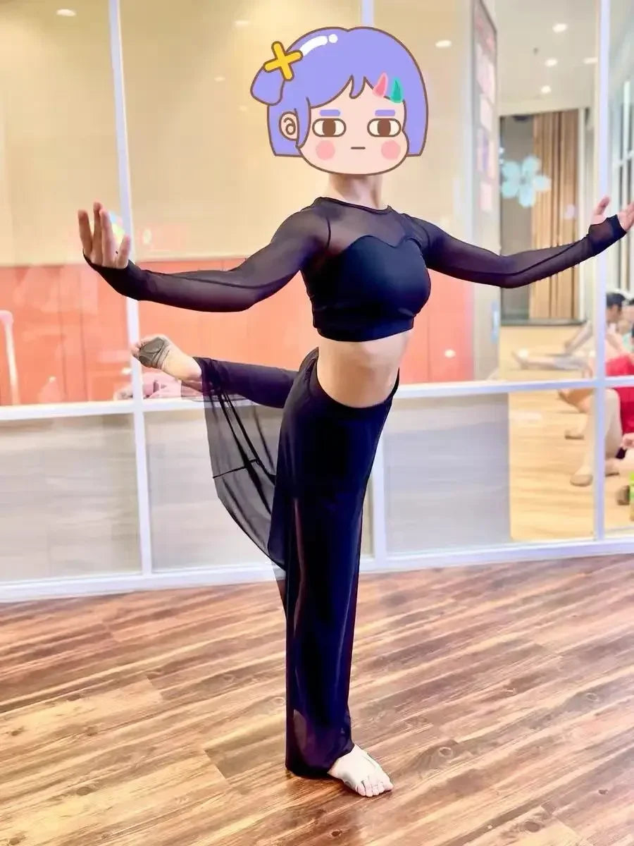 Dance Performance Set for Women, Elegant Classical Modern Dance Practice Top, Pants Set
