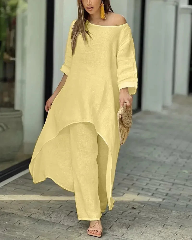 Women's Sets 2 Pcs Sale Casual O-Neck Long Sleeve Asymmetrical Dress