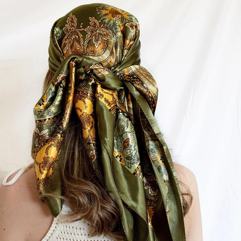 Women Luxury Square Silk Foulard Satin Bandana