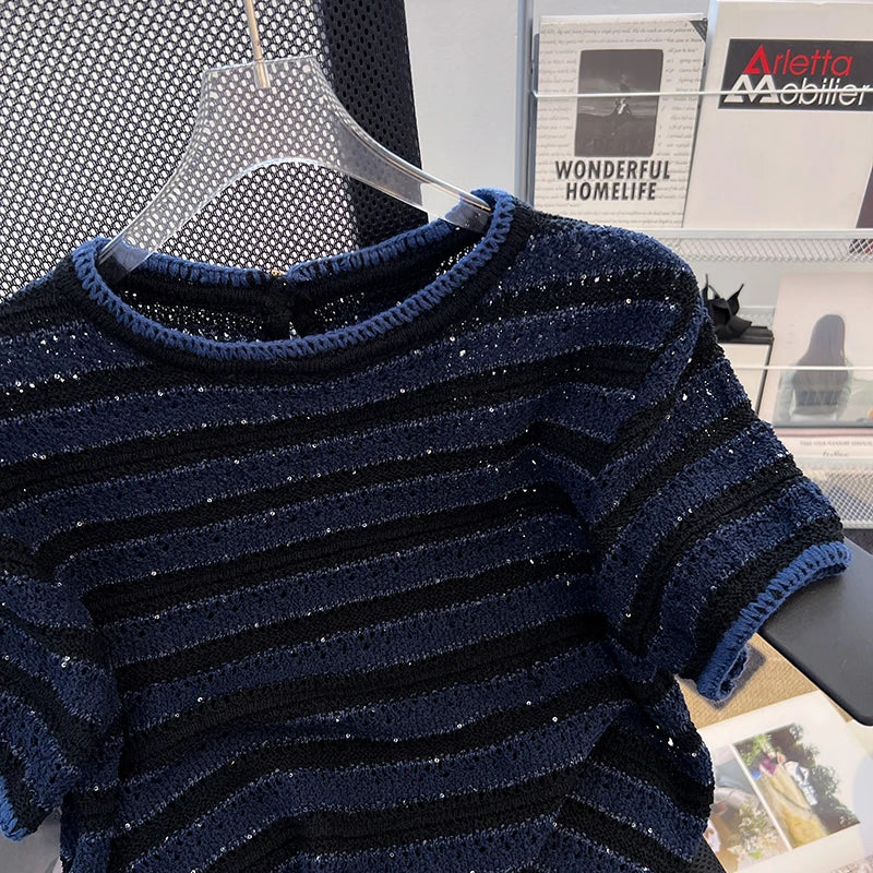 Vintage women's knitwear short-sleeved shirt