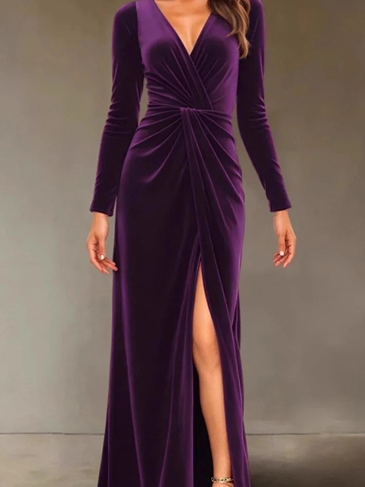New V-neck Slim Twist High Waist Evening Dress