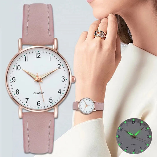 Women Leather Belt Watches Ladies Luxury Analog Quartz Luminous Wristwatch